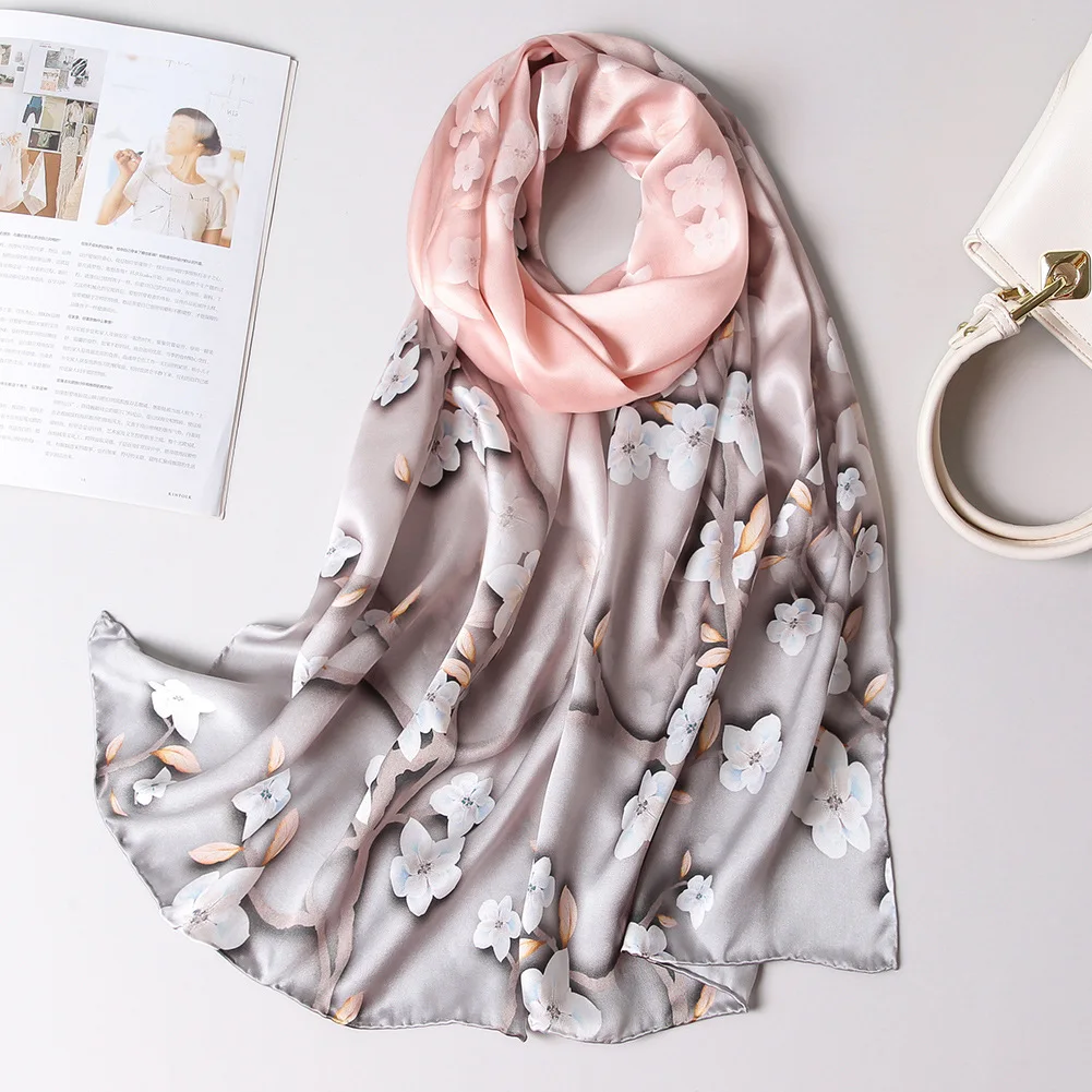 DANKEYISI Real Silk Women Scarf Ladies Silk Scarf Shawl Long Scarves Female Fashion Elegant Neck Scarf Beach Shawl Cover-ups