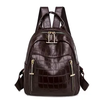 

PU Ladies Leather Backpacks Female Bag Crocodile Pattern Women Shoulder Backpack High Quality Teenage Girl School Bag Laptop Bag