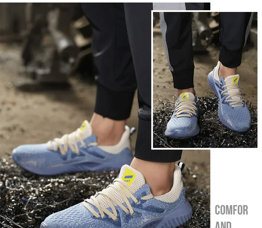 Легкая дышащая мужская защитная обувь со стальным носком; рабочие ботинки для женщин; противоскользящие строительные мужские кроссовки
