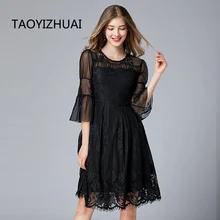 Открытое женское платье с расклешенными рукавами, свободное ТРАПЕЦИЕВИДНОЕ лоскутное платье с круглым вырезом, Модное шифоновое элегантное платье размера плюс черного цвета vestidos