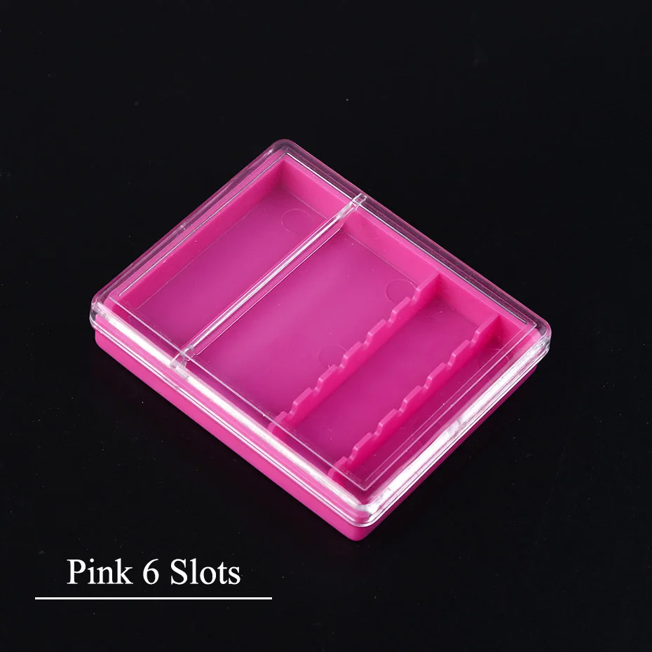 Pink 6 Slots 6/10 отверстий акриловое хранение для принадлежностей для дизайна ногтей коробка для сверл Держатель для бит дисплей стенд пластиковый контейнер 3/3" сверла выставочный инструмент JI2000 - Цвет: Pink 6 Slots