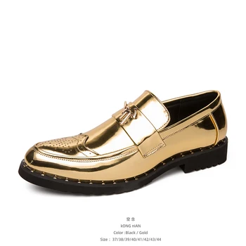 

2020 Spring /Audumn men casual leather shoes paint leather gold men shoes daily black men leather shoes wedding banquet shoes