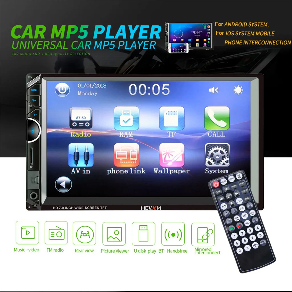 25#Big screen car MP5 HEVXM HE-888 7 Inch HD Car BT Mp5 player Mp3 FM One Machine For iOS Android Big | Электроника