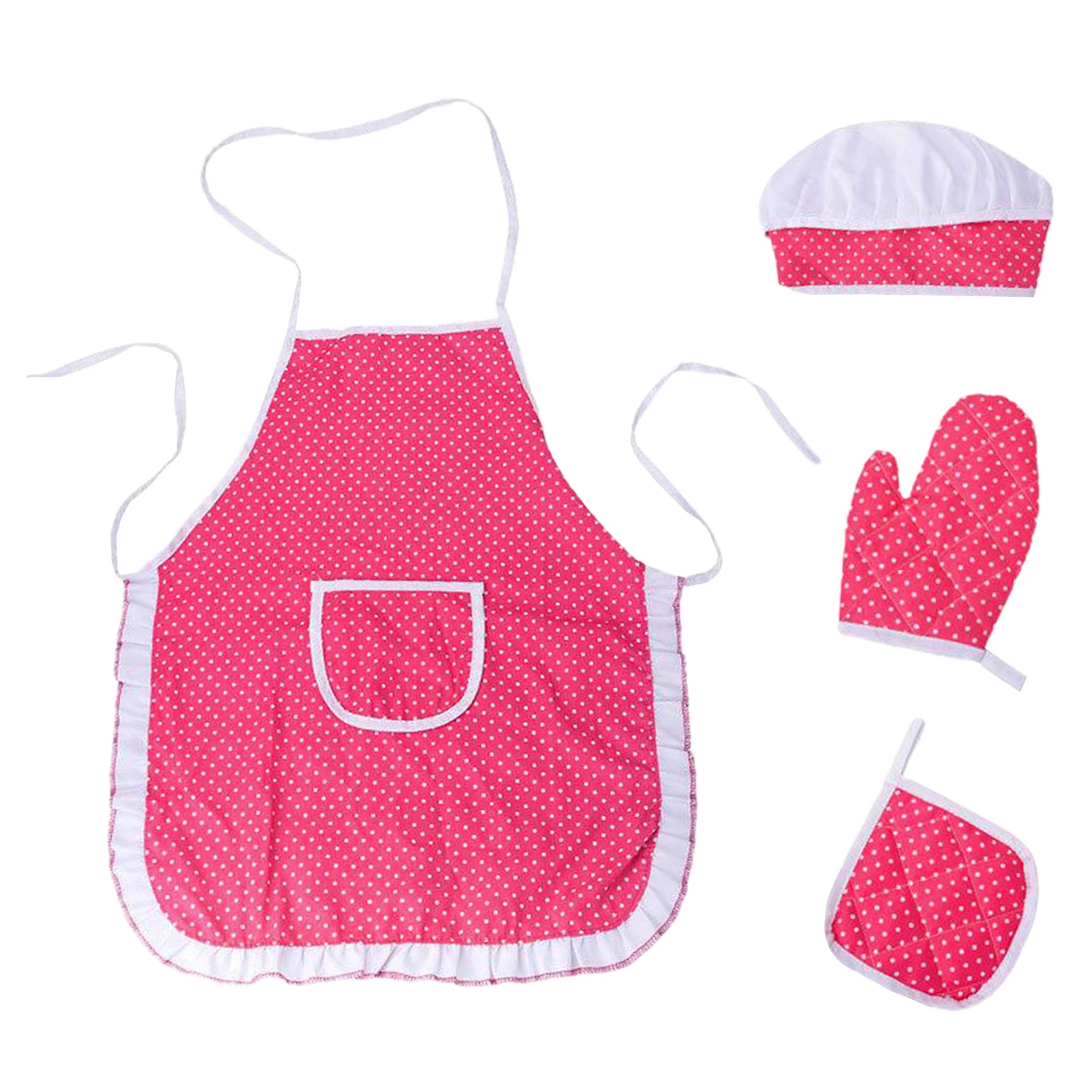 Pink Kids Chef Play Set, Kids Cooking Playset,Chef Dress Up Outfit Set with Kids Apron,Chef Hat Pretend Role-play Cooking Toy