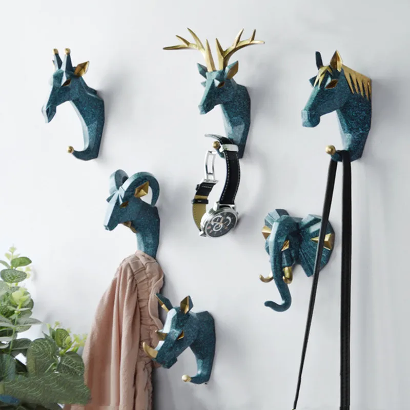 1pc Hanging Hook Animal Head Decorative Hook Deer Elephant Unicorn Rhinoceros Hanger Hook Keys Clothes Hat Wall Decoration Rack 6