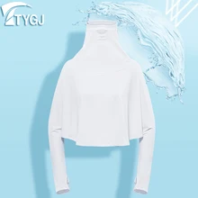 Женские солнцезащитные рубашки для гольфа летние ледяные шелковые охлаждающие спортивные топы анти-УФ Топы с длинным рукавом с маской