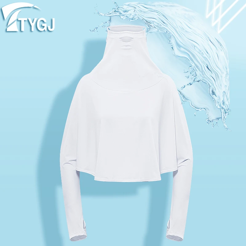 Women Sun Protection Golf Shirts Summer Ice Silk Cooling Sports Tops Anti-UV Long Sleeve With Mask | Спорт и развлечения
