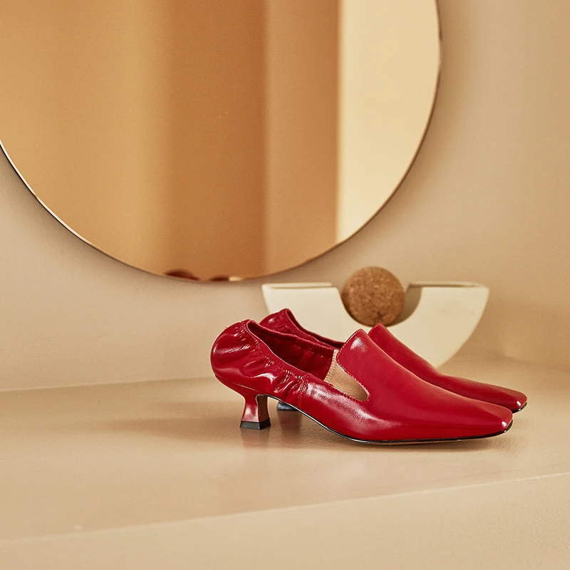 

women Pumps Genuine Leather 22-25cm single shoes Solid color simple elastic mouth ladies shoes Internet celebrity shoes