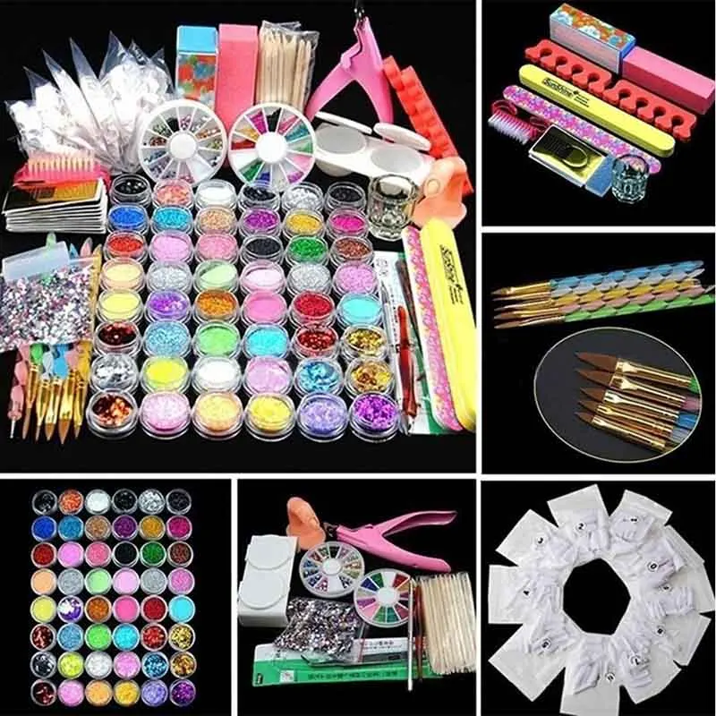 

Acrylic Powder Glitter kit manucure Gems Decoration Crystal Rhinestone Brush Tools Kit Nail Art Kit professional set