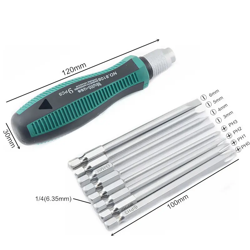 

9Pcs set Precision Screwdriver Set 1/4"/6.35mm Slotted Bits With Magnetic Multitool Home Appliances Repair Hand Tools