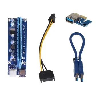 

U34 0.6M PCI-E 1x to 16x PCI Express Riser Card USB 3.0 Data Cable SATA to 6Pin IDE Molex for BTC Miner Machine