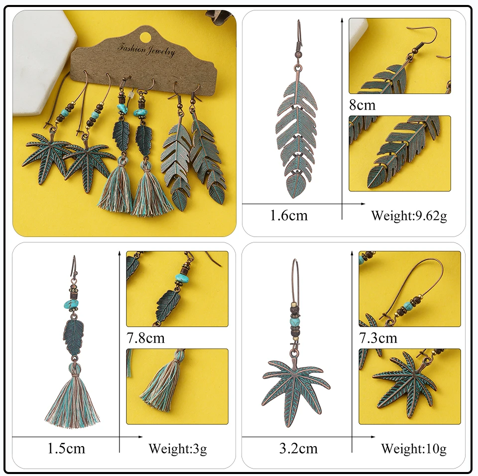 41 Style Silver Rose Gold Color Earrings Ethnic Bohemia Vintage Mixed Styles Long Leaf Big Round Circle Shell Shape Wooden Stones Beads Geometric Bronze Met (20)