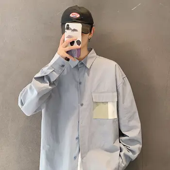 

2020 Men's Cotton Hawaiian Shirt Long Sleeve Casual Loose Solid Color Shirt French Cuff Mens Fashion Shirts Camisa Masculina