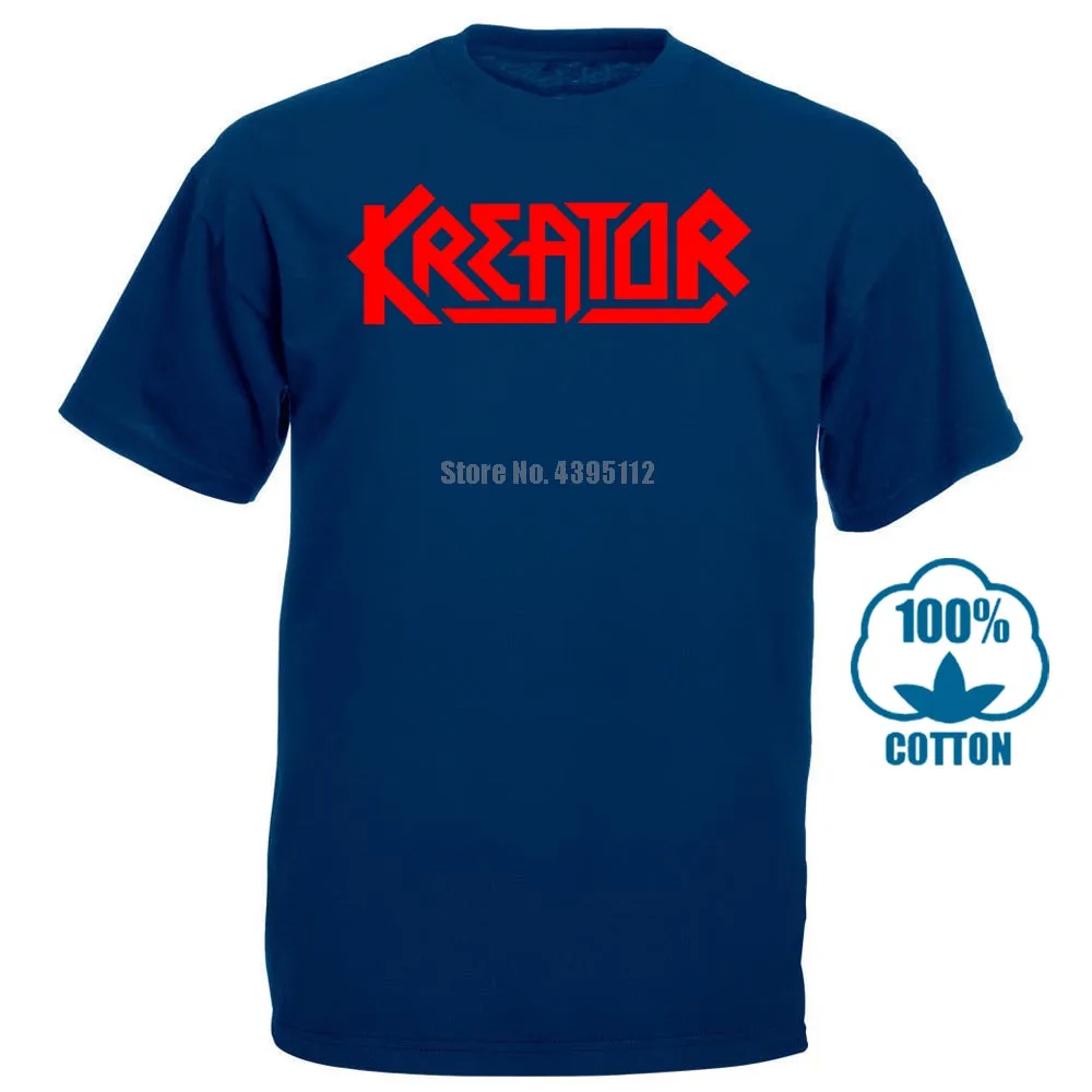 Тёмно-синий Kreator Band, белая футболка с красным логотипом, летняя хипстерская футболка с круглым вырезом, топ, футболка с коротким рукавом в стиле хип-хоп, футболка, топ, футболка, 011955 - Цвет: Тёмно-синий