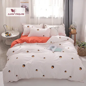 

SlowDream Fashion Bedding Set Orange Flat Sheet Acorn Duvet Cover Bed Linen Set Decorative Bedroom AU King Family Bedclothes