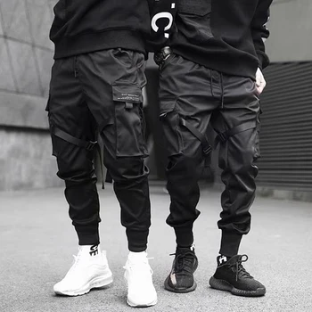 

2020 Hip Hop Boy Multi-pocket Elastic Waist Design Harem Pant Men Streetwear Punk Casual Trousers Jogger Male Dancing Black Pant