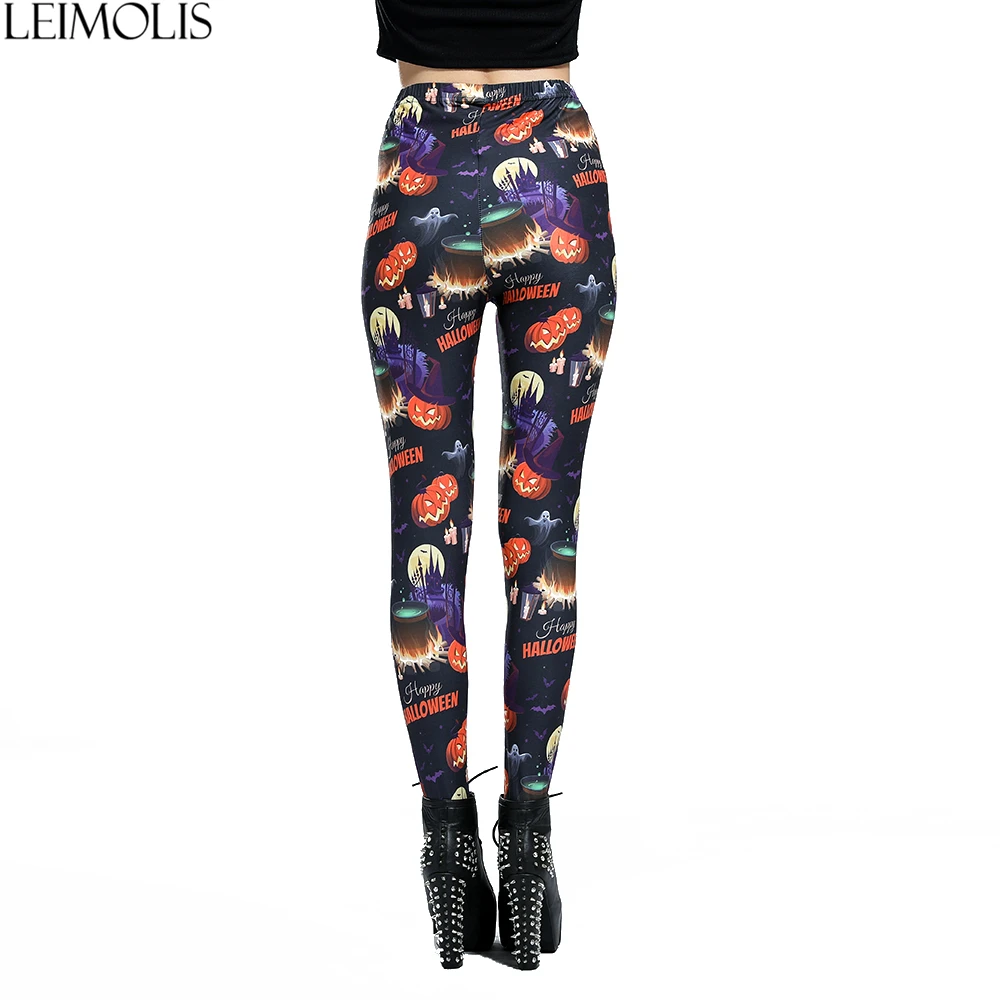LEIMOLIS 3D print Pumpkin wizard black Gothic harajuku sexy plus size high waist push up fitness workout leggings women pants
