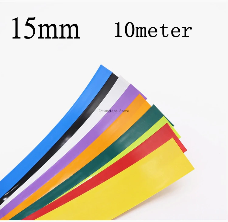 

10M PVC Heat Shrink Tube 15mm Blue Multicolor Shrinkable Cable Sleeve Sheath Pack Cover for 18650 Lithium Battery Film Wrap