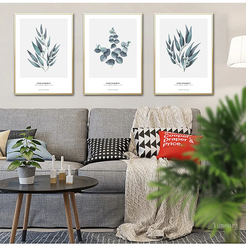 Эвкалипт принт зелени Wall Art зеленые листья плакат Современный минималистское