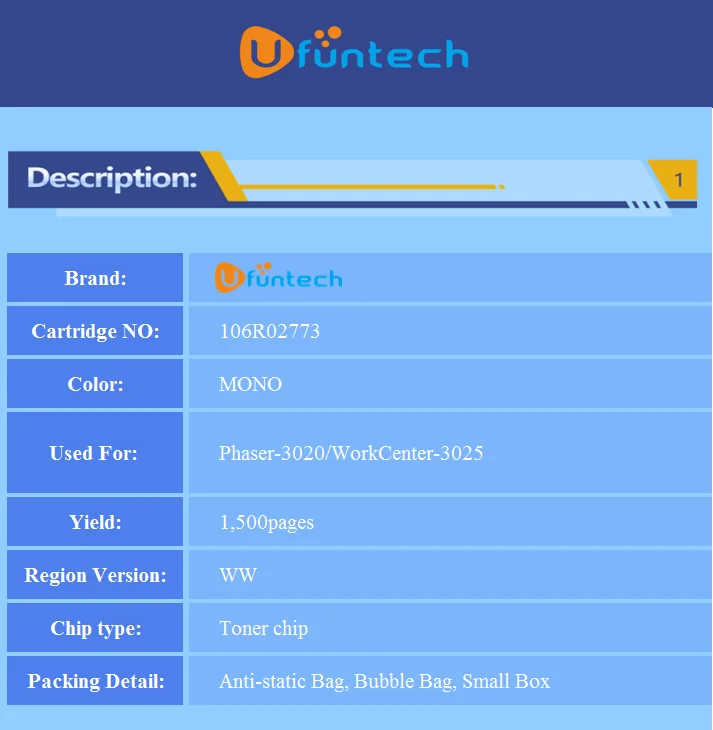 5 шт. 106R02773 тонер чип для Xerox Phaser-3020 WorkCenter-3025 заправка картриджа сброс лазерный копир принтер
