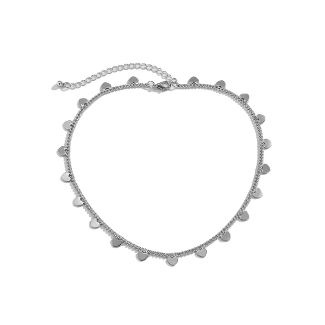Lacteo Vintage Love Heart Tassel Clavicle Chain Choker Necklace Jewelry For Women 2021 Fashion Trendy Chunky Chain Necklace Silver Color1