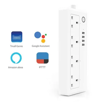

New 4 USB 4 AC Charger WIFI Intelligent Socket Strip Voice Remote Control Timer Function Extension Socket With UK Plug