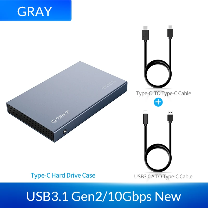 ORICO 2,5 дюймов корпус SSD USB3.1 Тип C внешний жесткий диск чехол для 9,5 мм высокоскоростной чехол с поддержкой UASP SATA II - Цвет: Gray