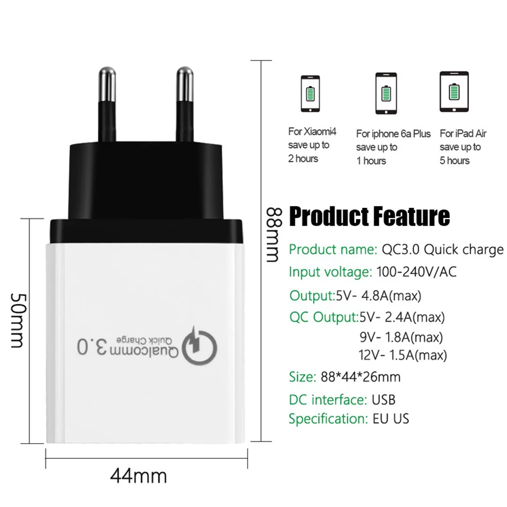 PINZHENG с 3 портами(стандарт Порты и разъёмы Quick Charge 3,0 зарядка 5В 2.1A Быстрый Телефон Зарядное устройство для iPhone samsung Xiaomi huawei US EU Plug Зарядное устройство адаптер