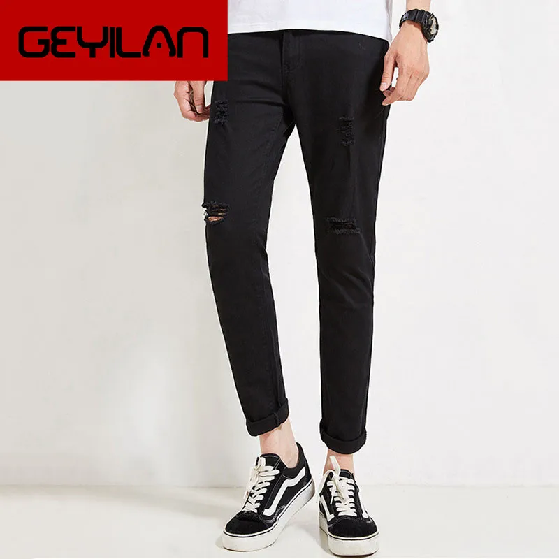

Jeans Men 2019 New Fashion Street Men's jeans Spring and Autumn Stretch Black feet pants Male Korean version of Slim pants
