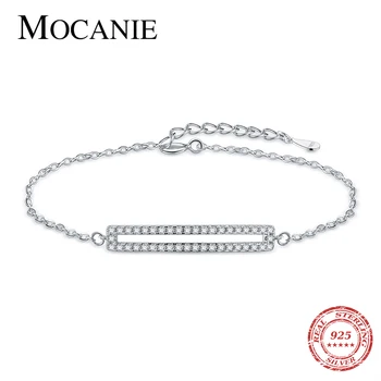 

Mocanie New 925 Sterling Silver Shining CZ Geometric Rectangle Bracelet for Women Wedding Bangle Korea Style Fine Jewelry Gift