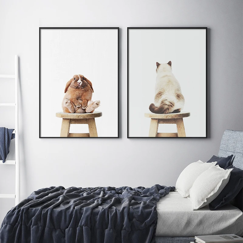 Baby-Animal-Stand-On-Chair-Poster-Rabbit-Dog-Cat-Canvas-Painting-Nursery-Wall-Art-Nordic-Picture (1)