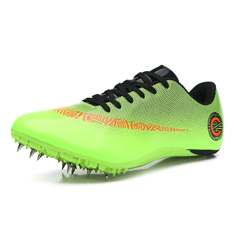 Мужские и женские спортивные кроссовки с шипами на шнуровке для подростков; спортивные кроссовки с шипами; цвет оранжевый, зеленый; мужские кроссовки для бега; спортивная обувь - Цвет: Green