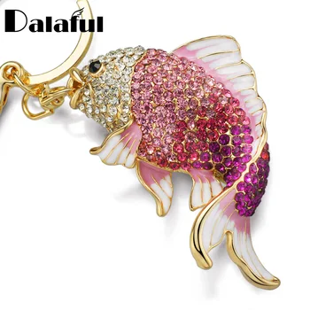 

Dalaful Exquisite Enamel Crystal Fish Key Chains Holder Goldfish Bag Buckle HandBag Pendant For Car Keyrings KeyChains K239