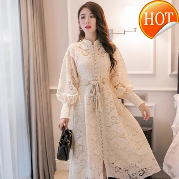 

Arrival 2020 New Autumn Self Portrait Runway Dress Hollow Lantern Sleeves Embroidered Lace Dress