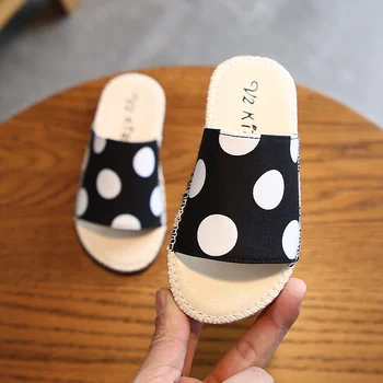 

ZK4-2 Children Slippers For Boy Girl Polka Dot Linen Shoes Summer Infant Flip Flops Baby