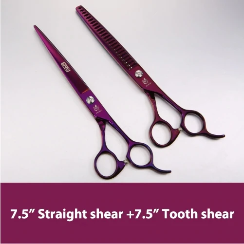 Fenice Professional Pet Grooming Scissors Set Purple Straight Curved Thinning Dog Hair Shear JP440C - Цвет: 7.5cutting7.5tooth