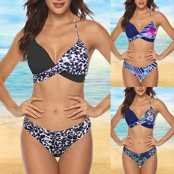 

2019 High Class Bathingwear Womens Padded Push-up Underwear Set Patchwork Print Lengerie Wire Free Brazillian Female Intimates