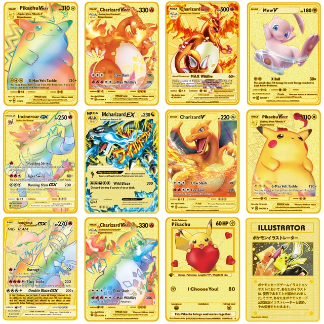 2022 Pokemon Gold Metal Card HP English Game Anime Battle Card Charizard  Pikachu Mewtwo Collection Action Figure Model Child Toy - AliExpress