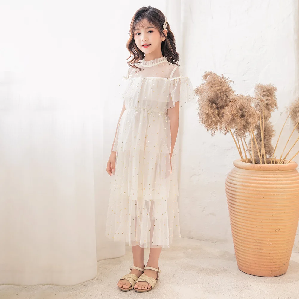 Kids Summer Mesh Dresses for Girls Korean Children's Star Princess Dress Short Sleeve Birthday Party Gown Costume 6 8 10 12 Year girls dress