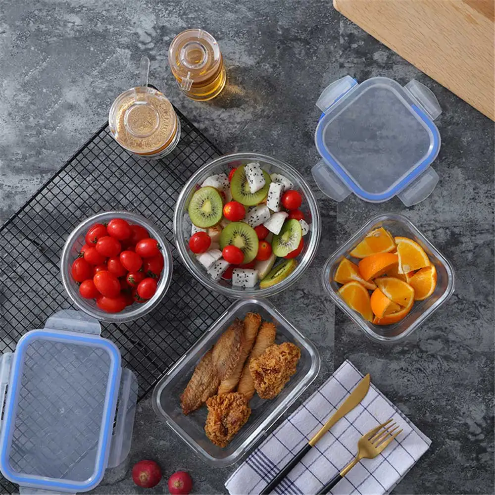 

Durable Glass Bento Lunch Box Portable Geometric Transparent Food Container Adults Kid Lunchbox Lunchbox Microwave Dinnerware