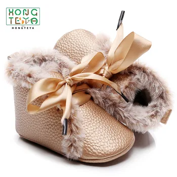 

Winter Warm Baby Girl PU Leather Shoes Lace-up Soft Fur Shoes Prewalker Walking Toddler Baby Boys Shoes Winter Boots For Baby