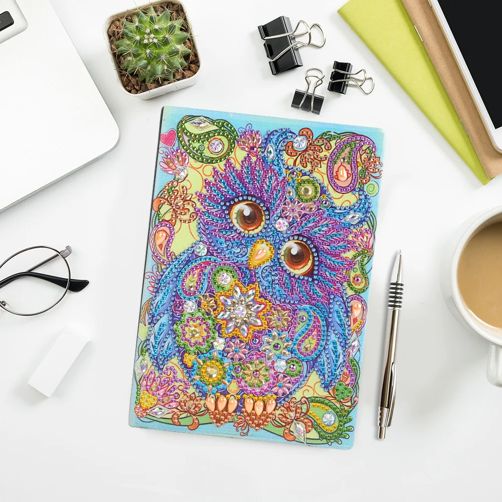 DIY Special Shaped Diamond Painting Owl Bird 50 Pages Office Notebook Cross Stitch Embroidery Sketchbook Drawing Book