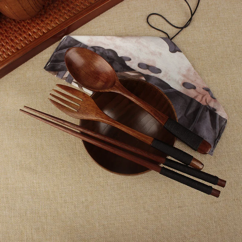 Дерево CHOPSTICKS набор ложек Дерево Портативный Деревянный Путешествия студентов экологически чистый набор посуды ложка японский стиль и W