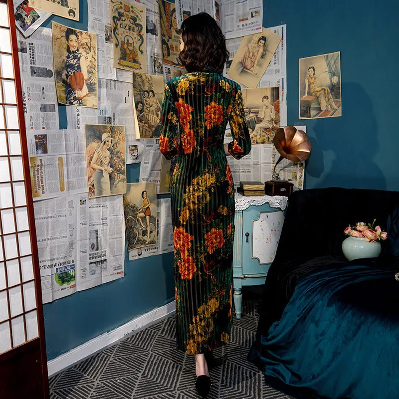 Sheng Coco эластичные большого размера бархатные платья Qipao вечернее Ципао 5XL 4XL новое гибкое современное длинное платье женский китайский костюм