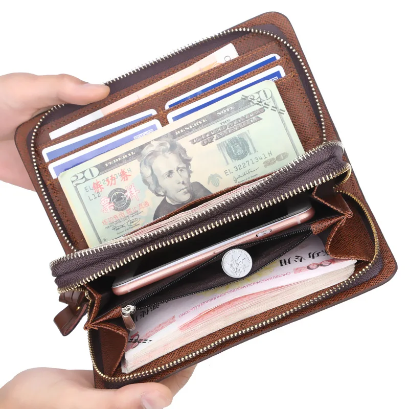 

Man's Wallet Long Double Zipper Clutch Bag Cell Phone Bag Fashionable Upscale Credit Card Bag Large Capacity Multi-Card Wallet