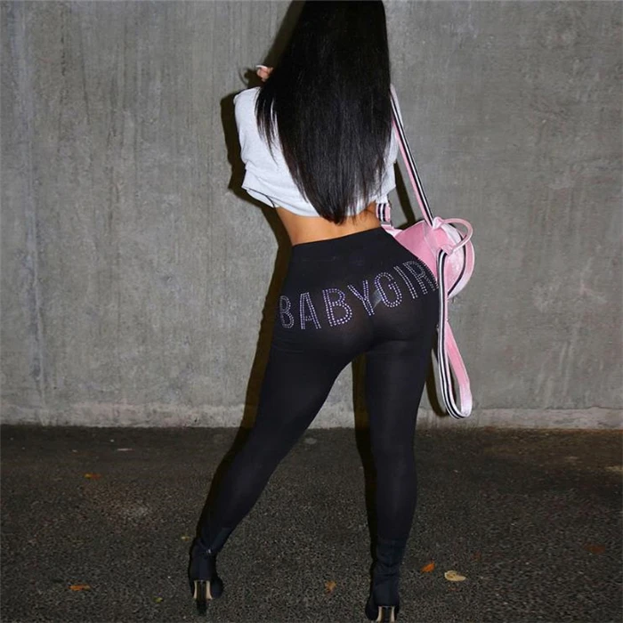 Осень, стиль, модные женские штаны с бриллиантовыми буквами, AliExpress
