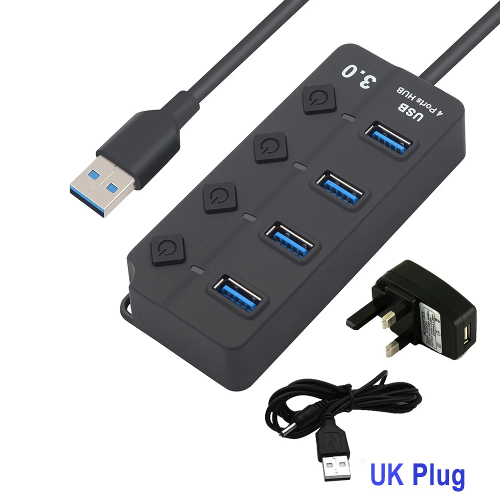 4/7 Порты и разъёмы USB 3,0 концентратор Разветвитель USB концентратор 3,0 с индивидуальным Мощность переключатели светодиодный индикатор ЕС и США Мощность адаптер для ноутбука MacBook - Цвет: 4 Port with EK Plug