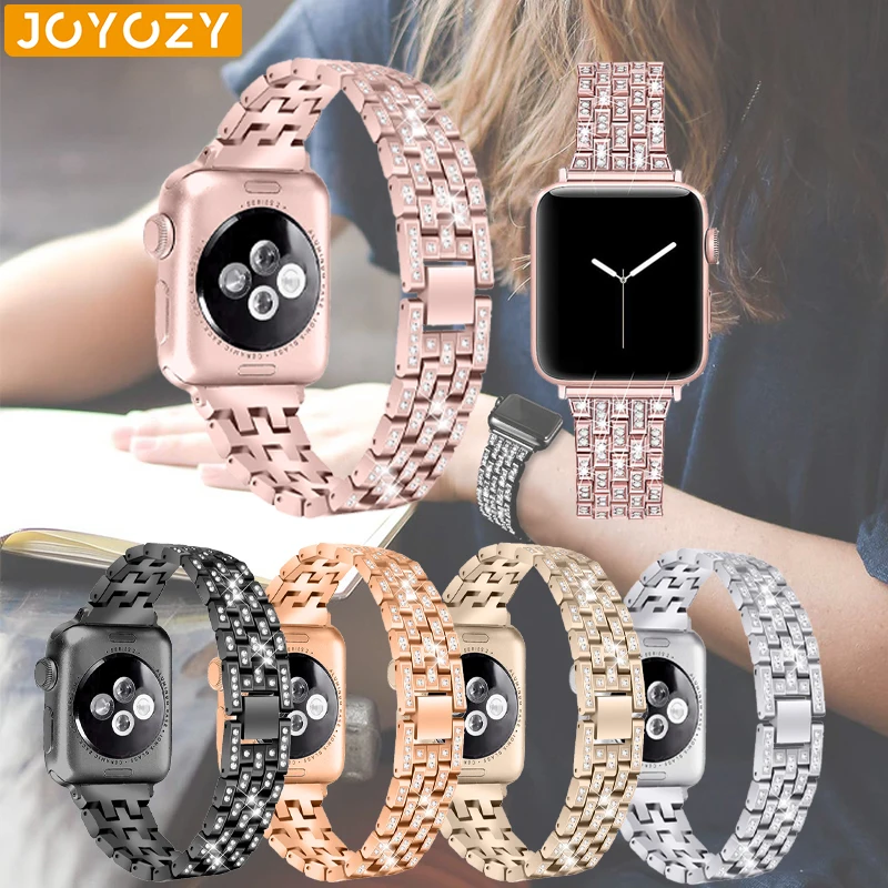 Joyozy женский алмазный браслет для apple watch band 38 мм 40 42 44 ремешок из нержавеющей стали