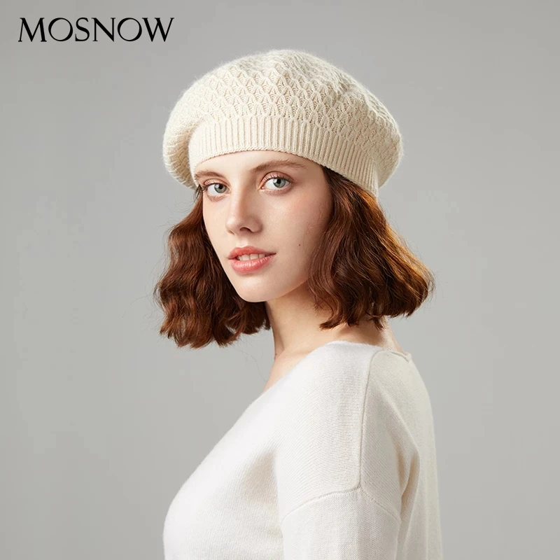Knitted Beret Winter Women's Hat Beret Cotton High Quality Wool Brand