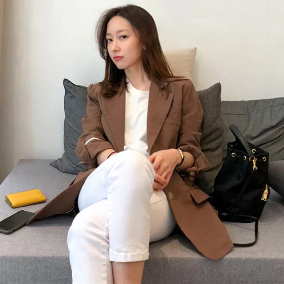 Dongdaemun Одноцветный приталенный Повседневный Блейзер, осень и зима, новая Корейская версия ретро маленького костюма пальто W
